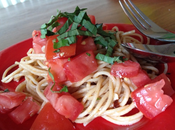 Pasta with Tomato Water, Basil, and Garlic